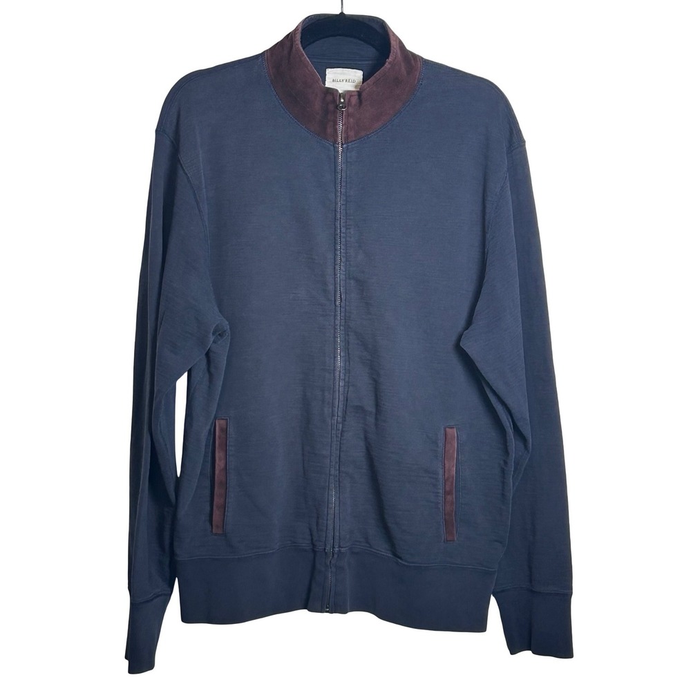 Billy Reid Cotton Leather Trim Full Zip Bomber Jacket‎ Men's Size XL Sporty Luxe